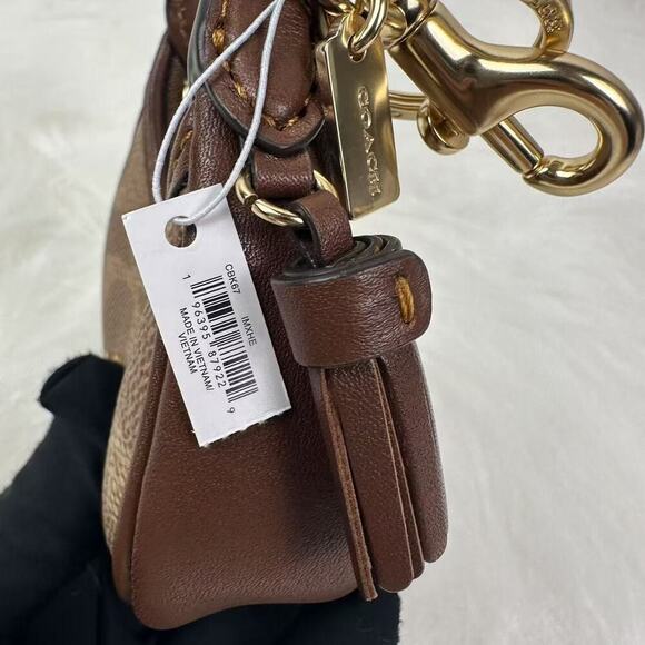 Coach Mini Carmen Bag Charm In Signature Canvas Gold/Tan/Brown CBK67 NWT - Picture 3 of 6